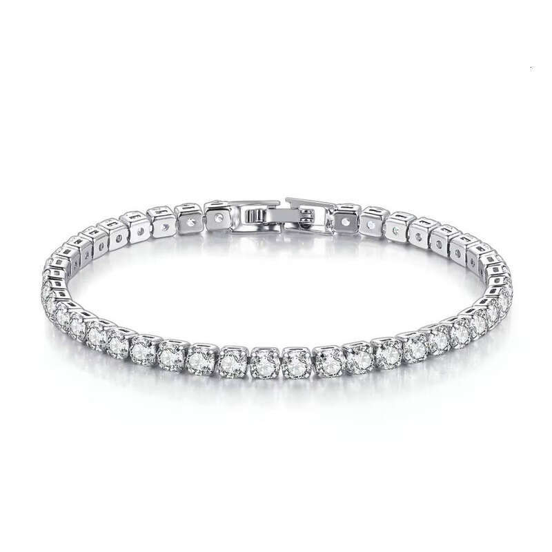 17/19/ 21cm 4mm Long moissanite chain Tennis Iced Chain Crystal for Women Gold and Sier Bracelet
