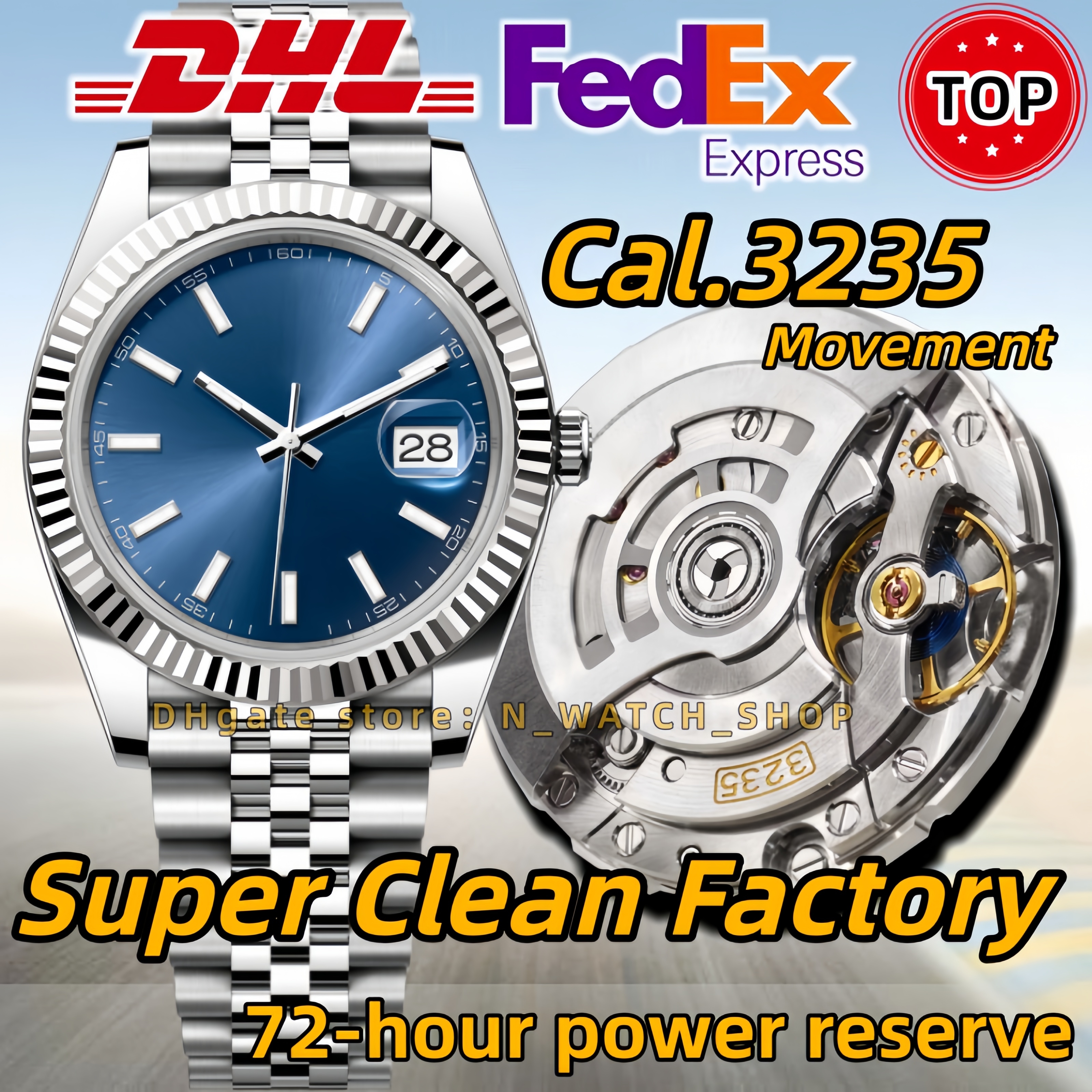 Luxury Men Watches Super Clone Watch CLean Factory Watch Designer Watches High Quality Date Just 41 MM Watch Cal.3235 Movement Sapphire Luminous Diving 100M With Box