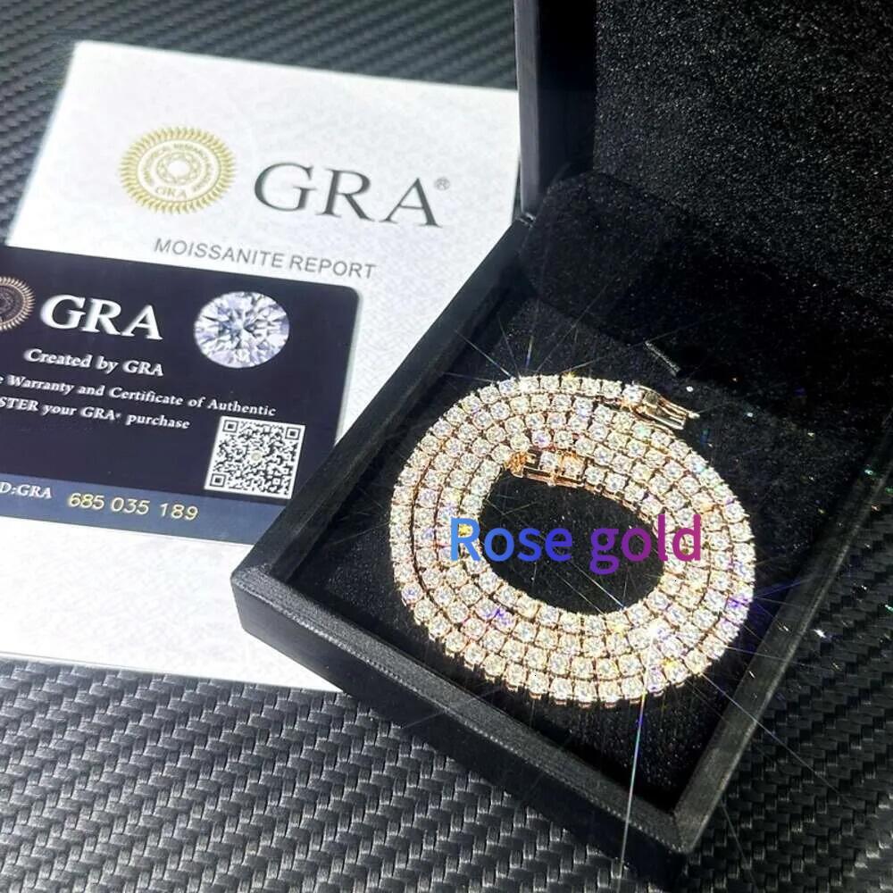 Gold Plated Moissanite Clusters Hip Hop Iced-Out Necklaces with Durable Tennis Chains 2mm 3mm 4mm 12mm