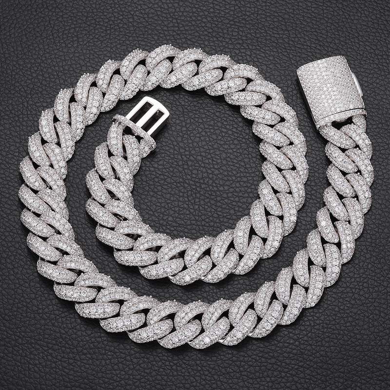 Silver Plated Mens Hip Hop High Quality 15mm 18mm Iced Out Cuban Mesh Necklace Chains for Men with Clasp