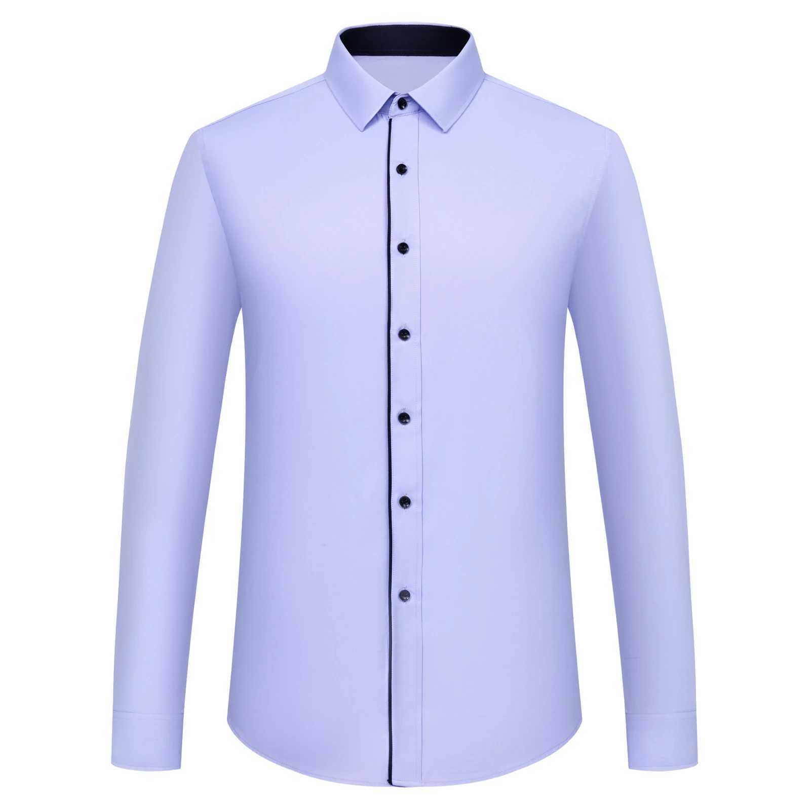 Mens Classic Contrast Stitching Front Placket Dress Shirts SemiFormal Long Sleeve Regularfit Social Business Office Shirt J251017