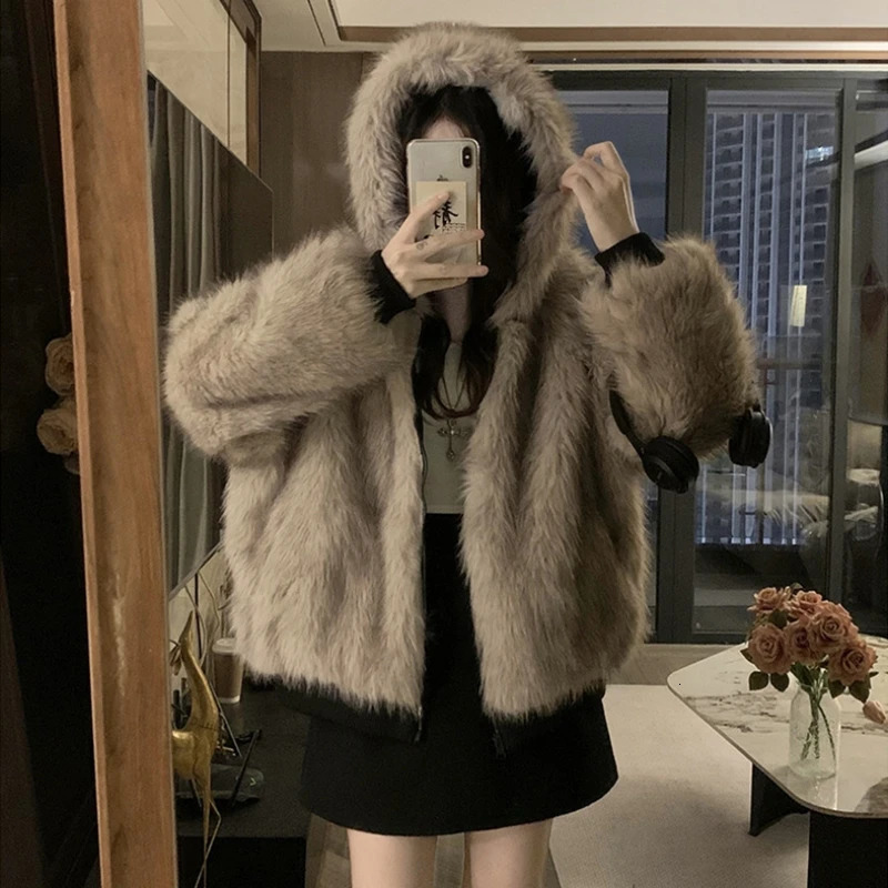 Twosided Wear mink velvet Fur Hooded Cotton Padded Jacket Fashion Winter Jackets Womens Short Loose Coats Trend 251011