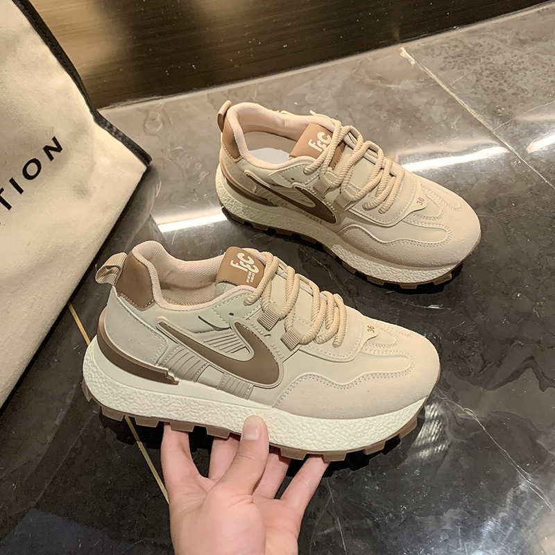 Designer Shoes Hot Free Shipping 2025 Autumn New Retro Thick soled Casual Shoes Lightweight Fashionable Versatile Sports Shoes for Women pink khaki