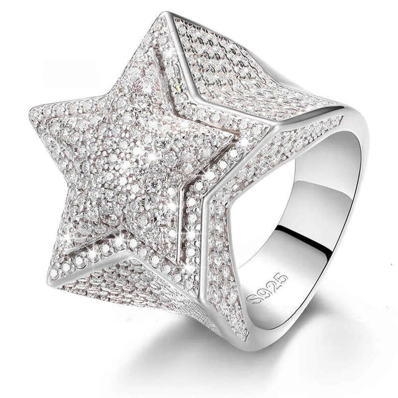 VVS Moissanite Dia Star Ring With GRA CertificateHiphop Men Women Fine Jewelry Iced Out Gold Plated Sterling Sier