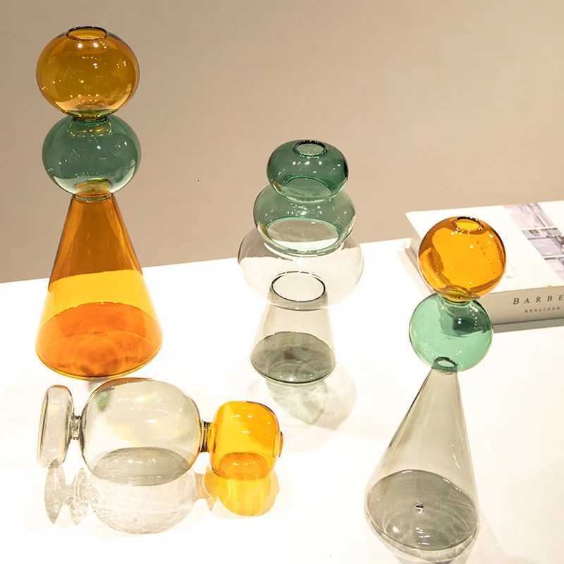 European Style Minimst Colored Glass Creative Doublelayer Glass Transparent Vase Desktop Soft Decoration Hydroponics C251017