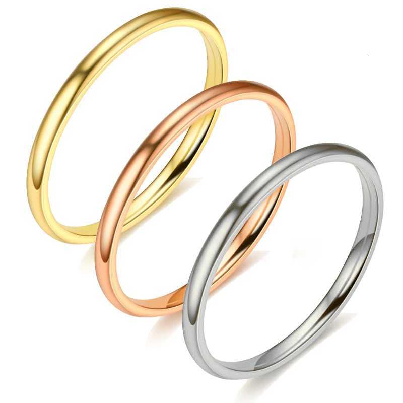 Maxmoon 2020 2mm Thin Rose Gold AntiAllergy Smooth Simple Titanium Steel Wedding Rings for Women Valentines Day PresentW251017