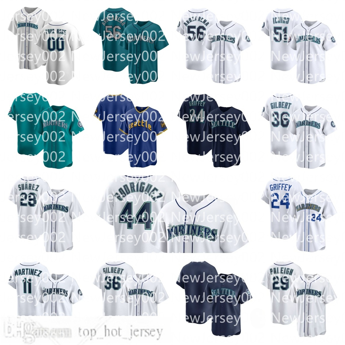 Mariners Jersey Cal Raleigh Ichiro Suzuki Ken Griffey Jr. Eugenio Suarez Julio Rodriguez JP Crawford Randy Arozarena Edgar Martinez Josh Naylor Baseball Custom