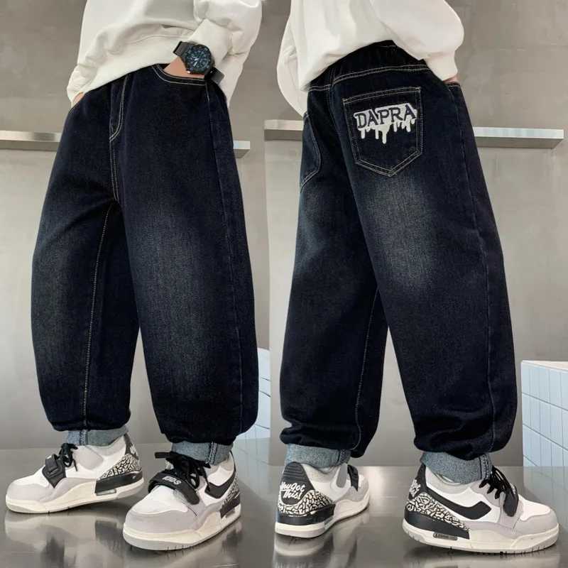 Teenagers Boys Jeans Spring Autumn Kids Denim Trousers Children Baggy Pants Elastic Waist Blue Jeans 6 7 8 10 11 12 13 14 YearsT251017