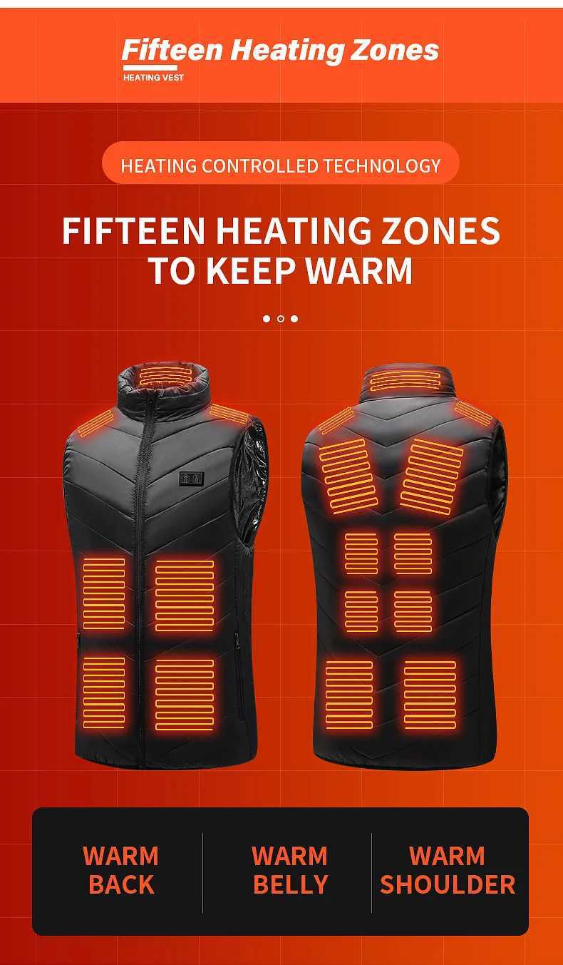 21Areas Self Heated Jacket Heating Vest Mens Thermal Womens USB Heated Vest Warm Clothing Fishing Camping Washable Winter Man H251017