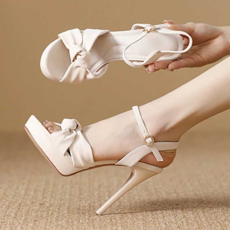 Elegant Pointed Toe Bow Platform Sandals Women Super High Heel Ankle Strap Buckle Brand Designer Shoes Sexy Open Toe Dress Shoes Z251015