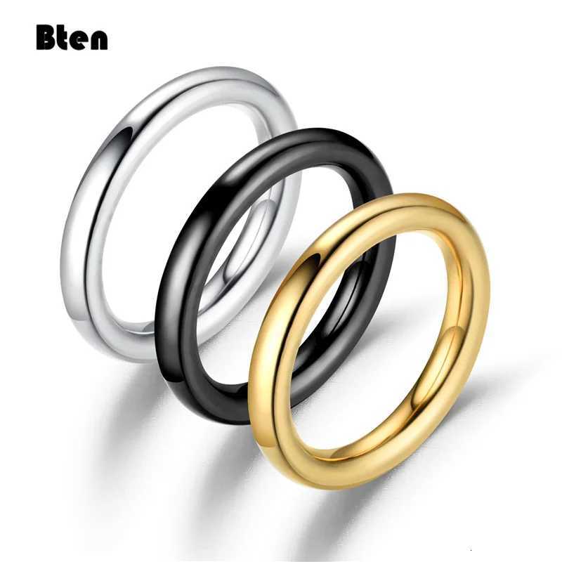 Bten 3mm Thin Rings Female Jewelry Man Black Silver Color Gold Color Stainless Steel Elegant Party Tail Smooth Ring for WomenW251017