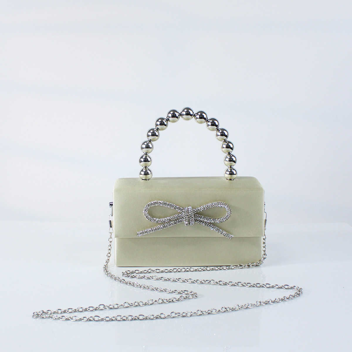 New French Style Shiny Small Square Box Bag with Bowknot for Evening Party, Handheld, Shoulder, and Crossbody Bag