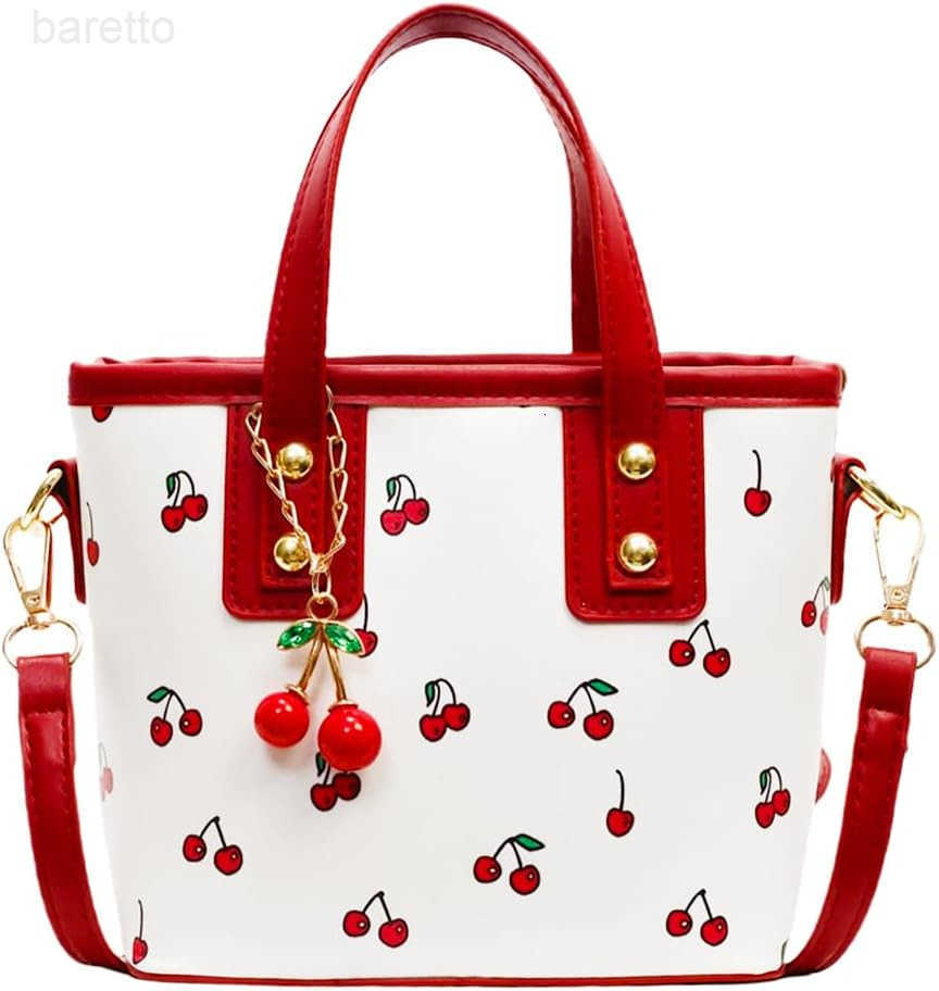 Cherry Leather Tote Bag Cute Y2K Shoulder Purse for Women Red Designer Handbag with Top Handle Fruit Print Clutch Satchel Z251017