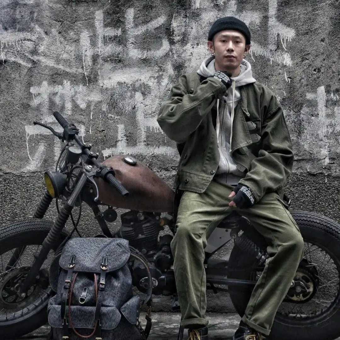 Maden Retro 16oz Canvas Swedish Motorcycle Green Jacket Pocket Bomber Jacket Casual Hunting Work Outwear for Men Spring and Fall J251017