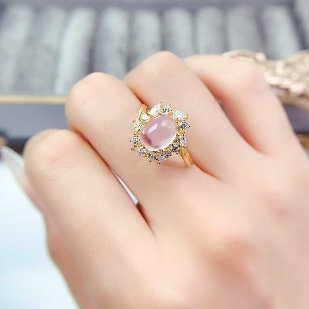 Natural rose quartz ring real 925 silver pink crystal jewelry 7mm*9mm genuine Mozambique rose quartz silver ring birthday gift for women