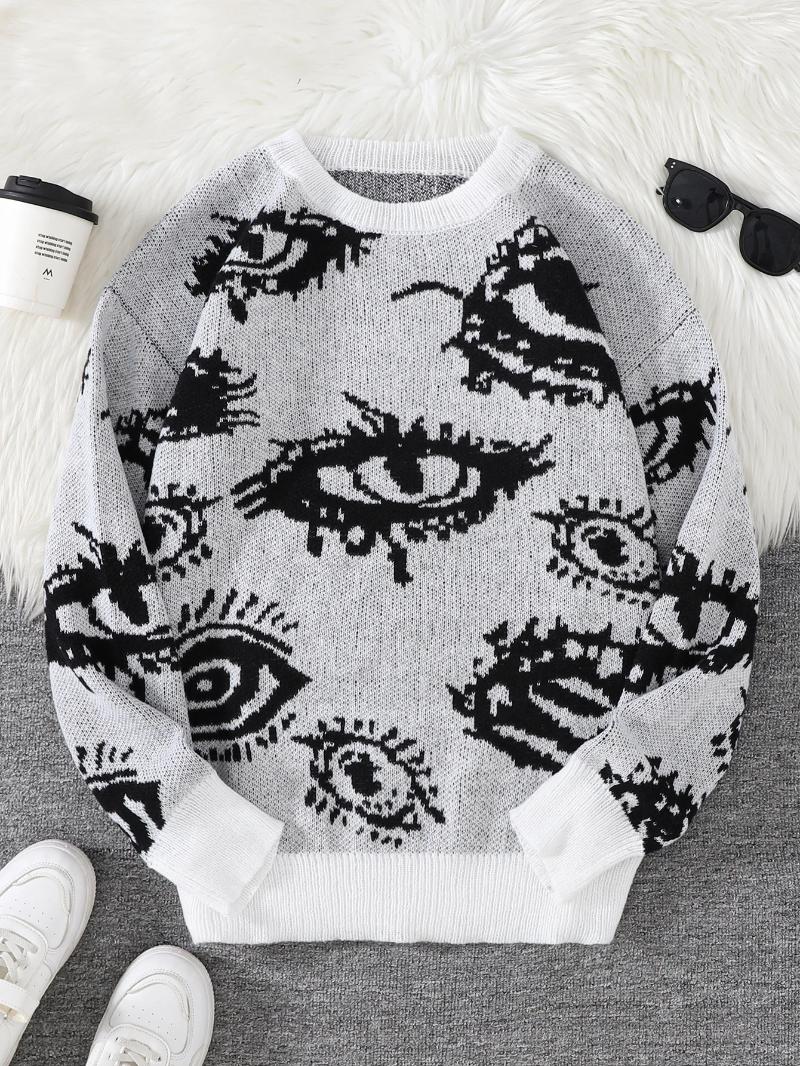 Women's Sweaters Autumn And Winter Abstract Eye Jacquard Pattern Pullover Sweater Casual Round Neck Knitted Men's
