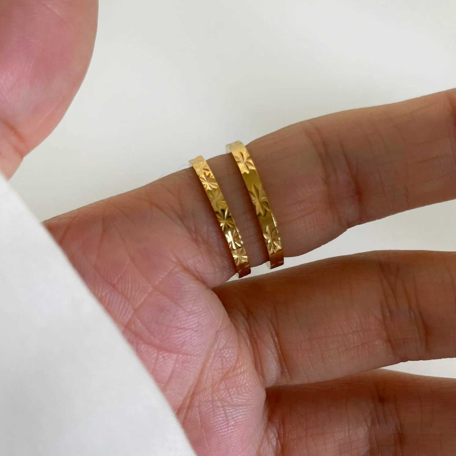 GHIDBK Tarnish Free Stainless Steel 18K Gold Pvd Plated Starburst Texture Rings for Women Trendy Wedding Daily Jewelry StackableW251017