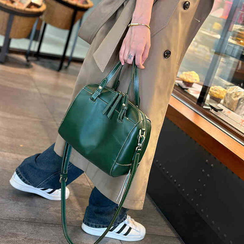 Elegant New Genuine Leather Boston Pillow Crossbody Textured Fashionable Vegetable Tanned Top Layer Cowhide Women S Bag High Quality