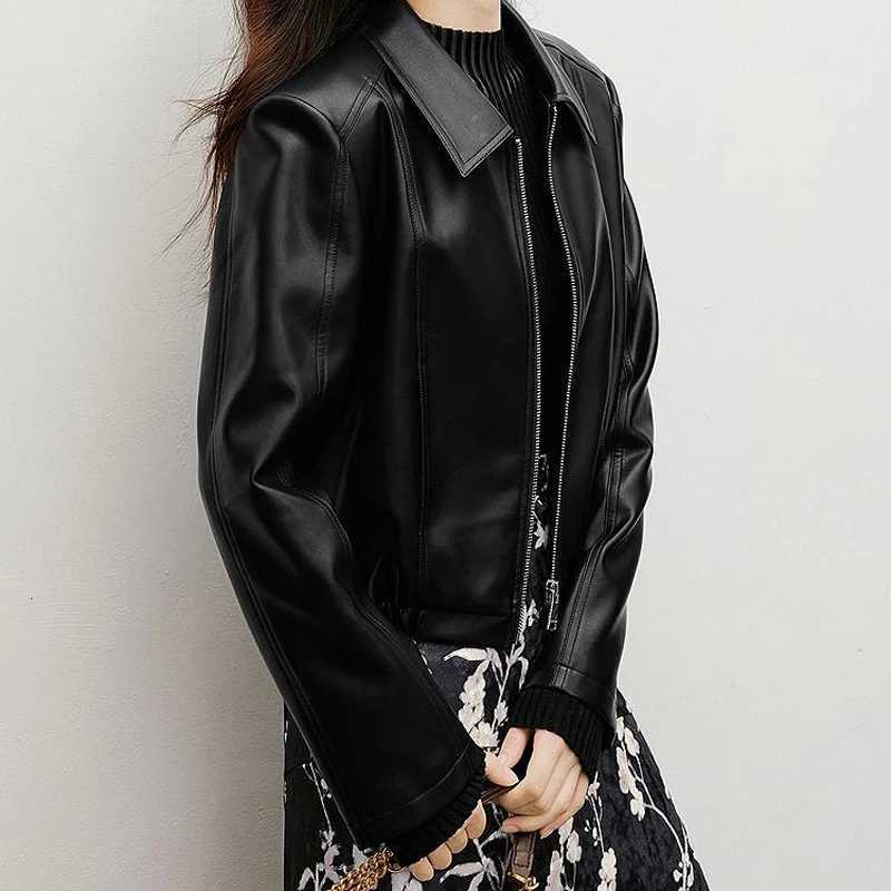 Textured PU Leather Jacket Short Cropped Motorcycle Style 2025 Spring Fall Sweet Cool Y2K Fashion Casual Streetwear CoatT251017