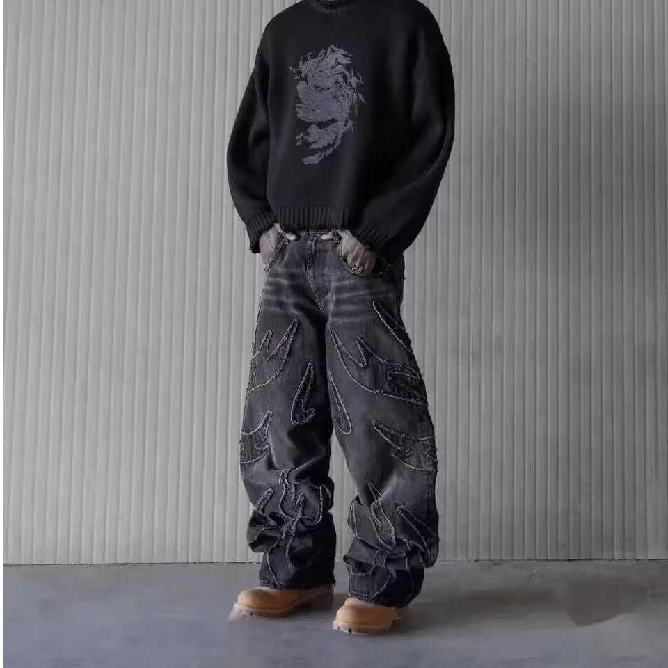 Men Baggy Aesthetic Denim Streetwear Jeans Male Retro Fashion Wide Leg Pants Graphic Embroidered Designer Hip Pop Denim Trousers Y251105