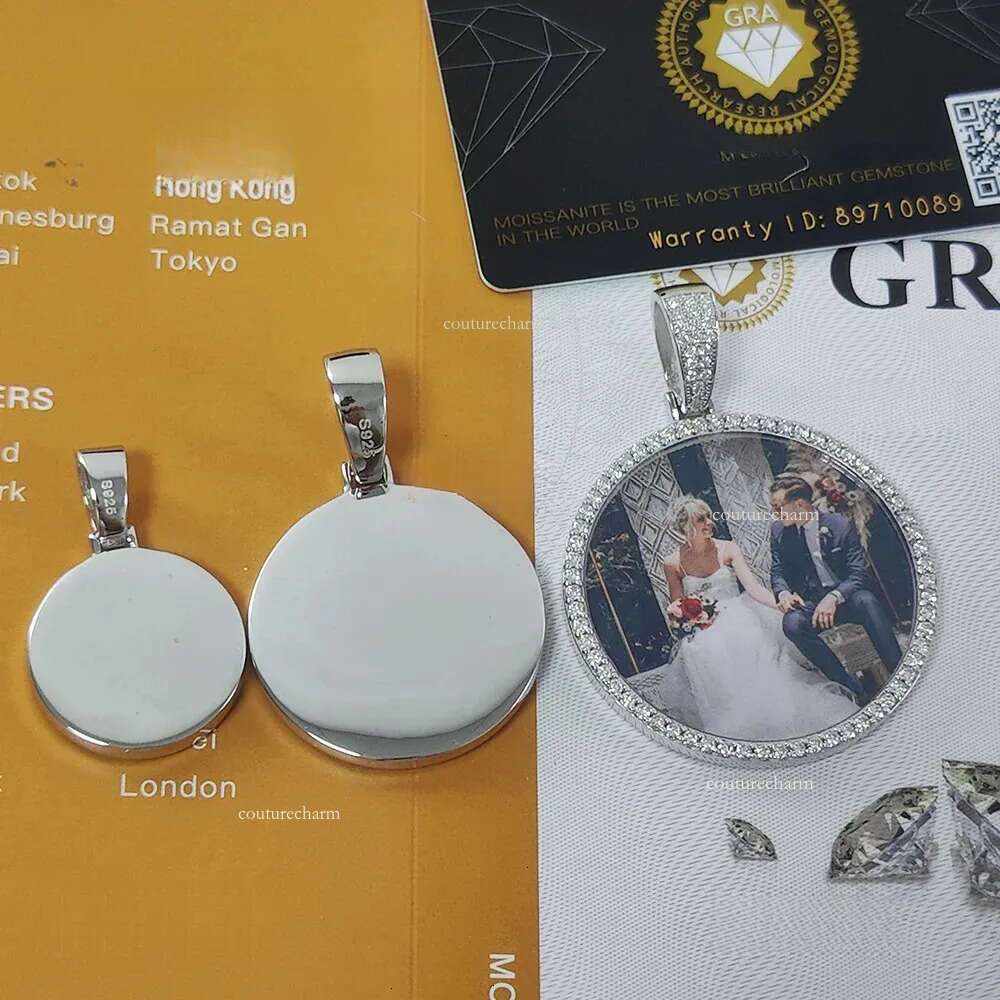 Custom VVS1 Moissanite Dia Photo Necklace 35/45/67MM Personalized Memory Picture Pendant Sterling Sier Hip Hop Jewelry
