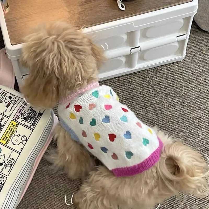 HeartPattern Embroidered Dog Sweater Teddy Sweet Clothes Bichon Winter Knit Pullover Yorkshire Warm Sleeveless PulloverW251017