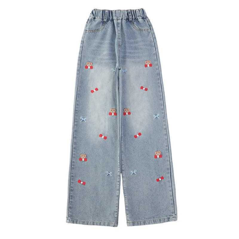 Spring Autumn Young Tennager Girls Denim Pants Elastic Waist Youth Girls Trousers Loose Casual cartoon Children Girls JeansT251017