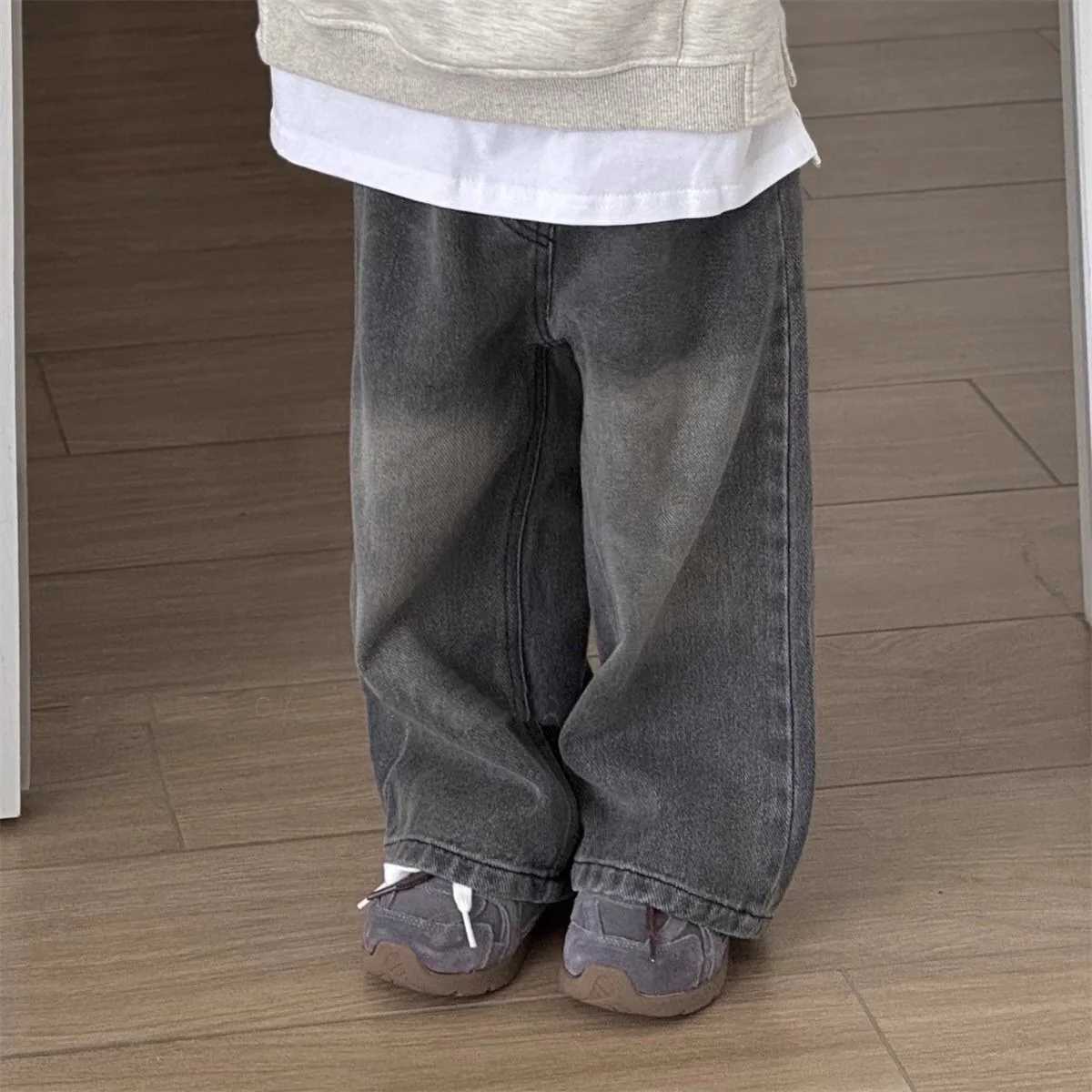 Autumn Children Girls Jeans Cotton Elastic Waist Infant Babys Girls Denim Pants Loose Retro Casual Toddler Girls Wide Leg PantsT251017