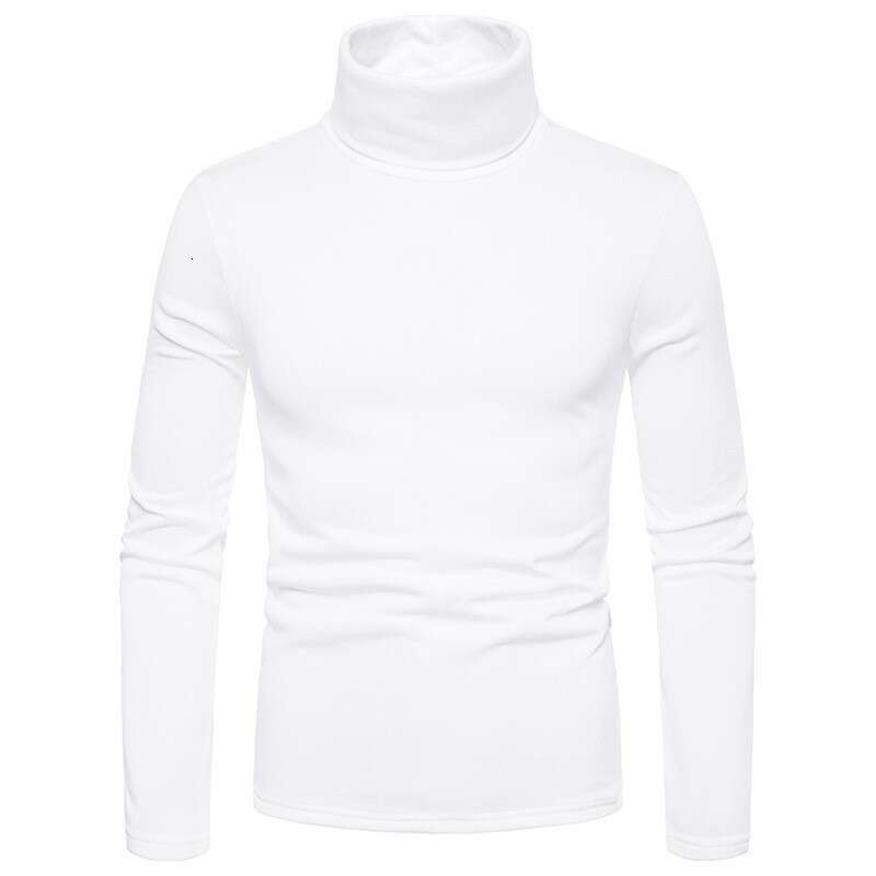 Autumn Winter New Men's High Collar Long Sleeve T-Shirt European Size Fleece Lined Solid Color Base Shirt Men 7 Colors B5
