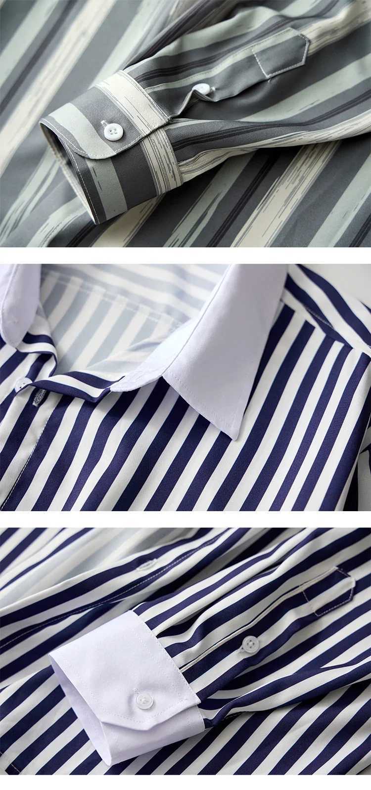 Mens casual recreational business fashion striped long sleeve shirts shirts White red gray etc available J251017