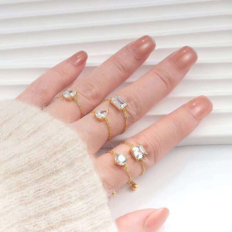 Simple Heart moissanite chain Adjustable Chain Gold-Plated S Ring Silver Jewelry Women's Accessories