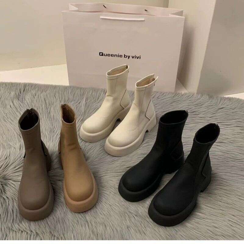 Thick Soled Thin White Martin Boots Women S Shoes Autumn And Winter Plus Veet High Quality Short French Nude