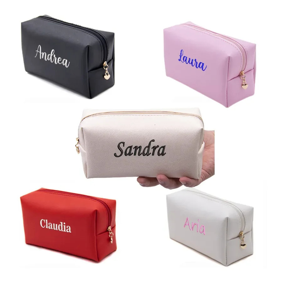 Personalized Embroidery Small Makeup Bag PU Leather Travel Cosmetic Pouch Toiletry Bag for Women Portable WaterResistant251011