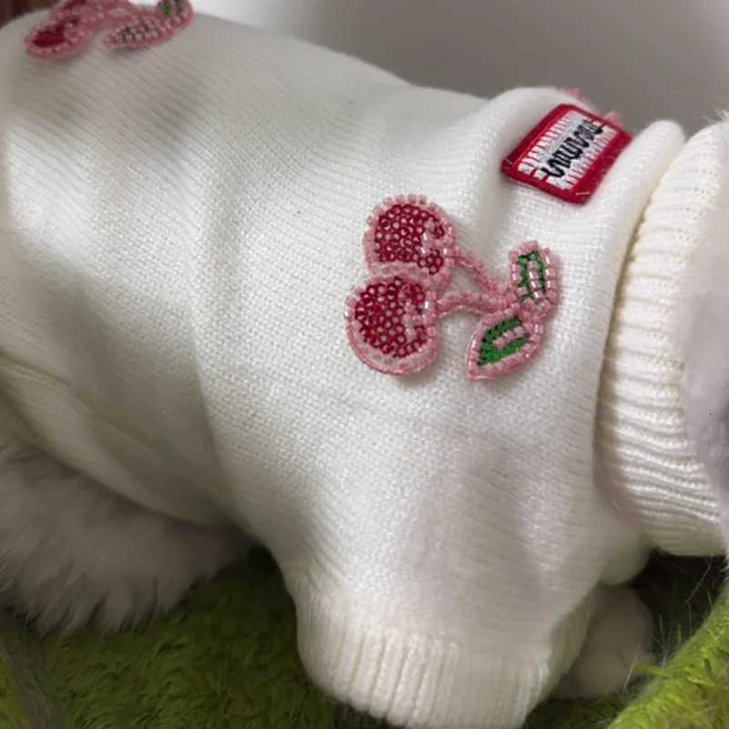 Small Dog Teddy Sweater Pet Cute CherryPrint Winter Warm Clothes Bichon Knit Pullover Maltese FruitPrint ClothingW251017