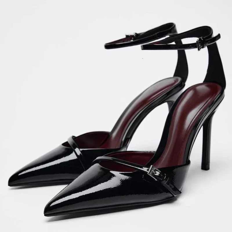 Sexy Ankle Strap Thin High Heels Women Summer Patent Leather Luxury Banquet Wedding Shoe Elegant Pointed Toe High Heeled Sandals Z251015