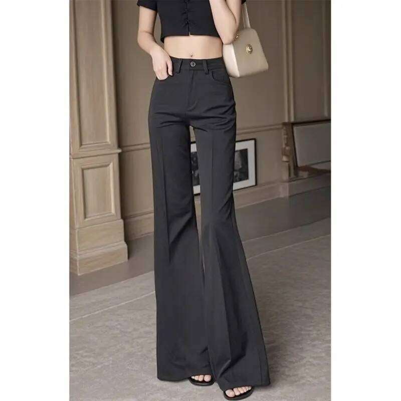 Spring Autumn Pear-shaped Body High Waist Drooping Slim Straight-leg Casual Fashion Navy Blue Light Wide-leg Pants Women