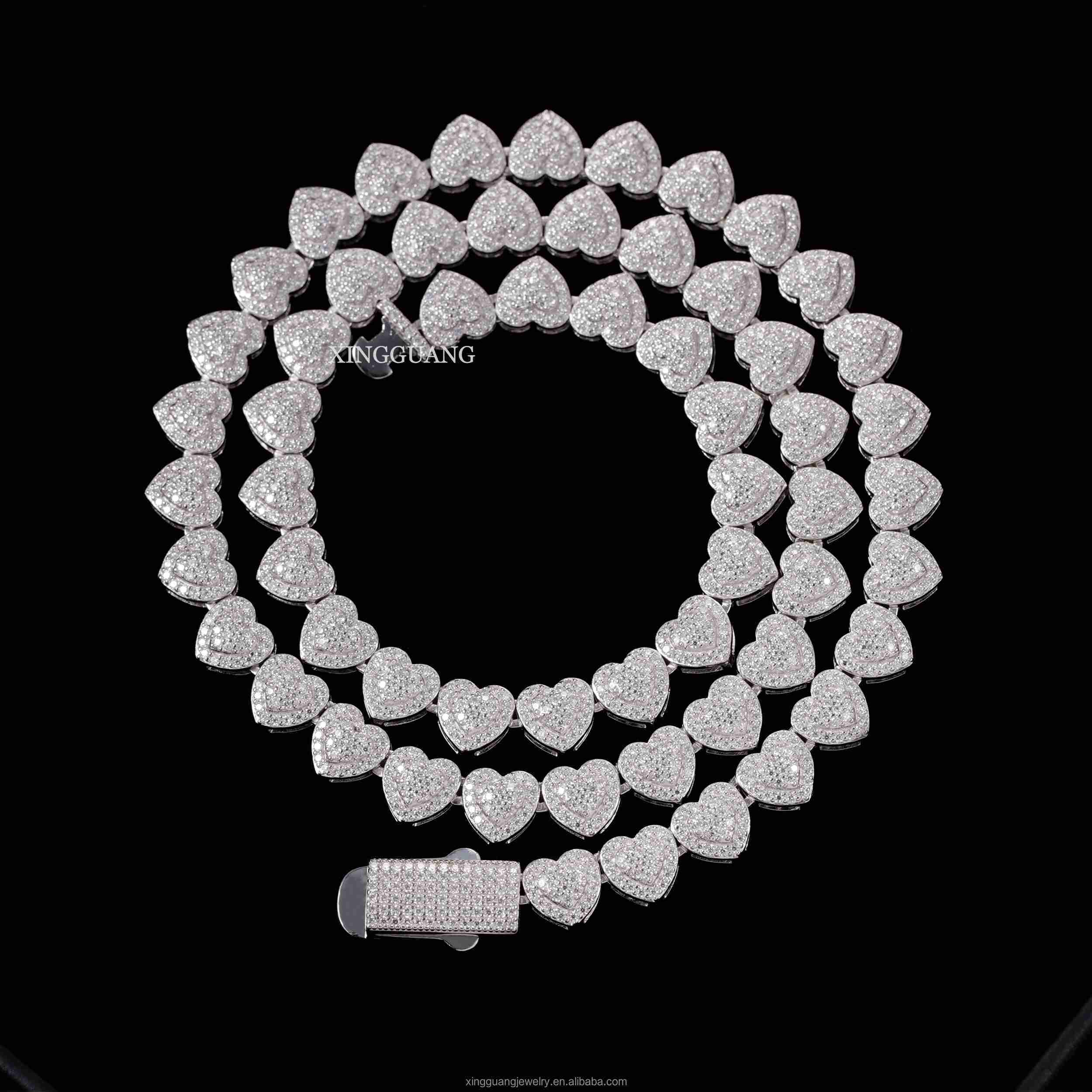 GRA Pass Diamond Tester Moissanite Necklace 10mm S925 Silver VVS Moissanite iced out Diamond Heart Shape Cuban Lidynamic Chain