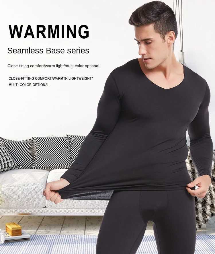 Mens Vneck Thermal Underwear Set Long Johns Men Autumn Winter Shirt and Pants 2 Piece Set Mens Long Thermal Underwear Clothing H251017