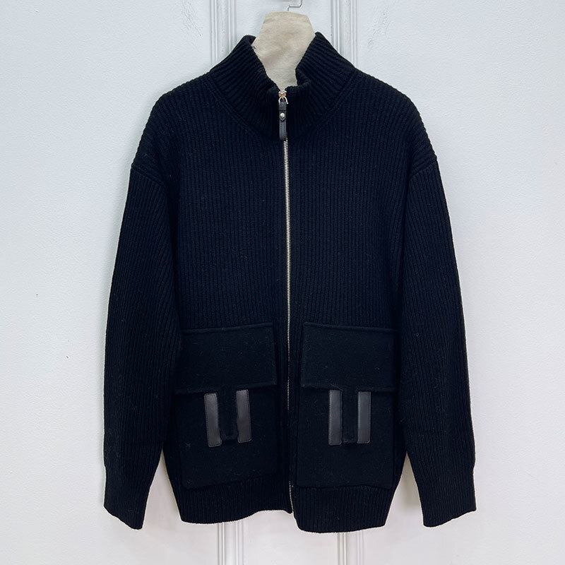 Luxury Designer Women's Cashmere Zip Up Coat Classic Simple High Neck Notch Collar Long Sleeve Loose Knit Cardigan Multiple Colors Two Pockets Wa