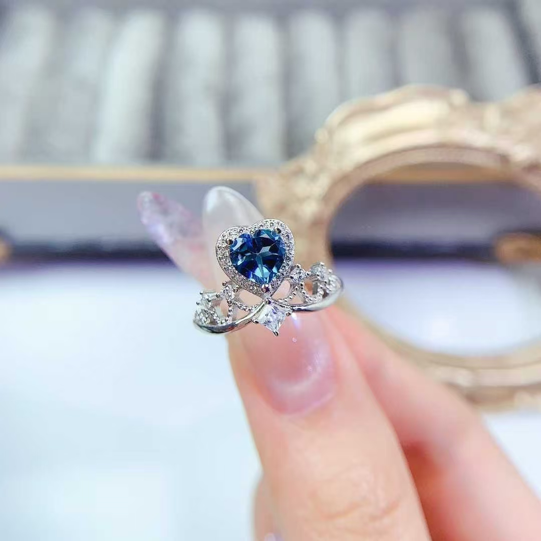 925 silver gemstone crown ring natural topaz ring for engagement 6mm genuine London blue topaz jewelry with certificate