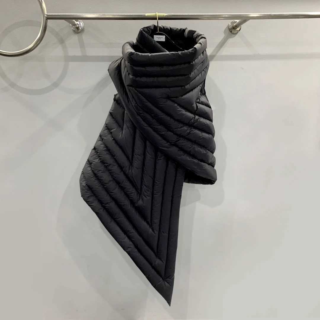 Black Asymmetric Wrap Sleeveless Womens Down Jacket Personality Chic Oversized Scarf Style Down Padded Womens Jacket W251016