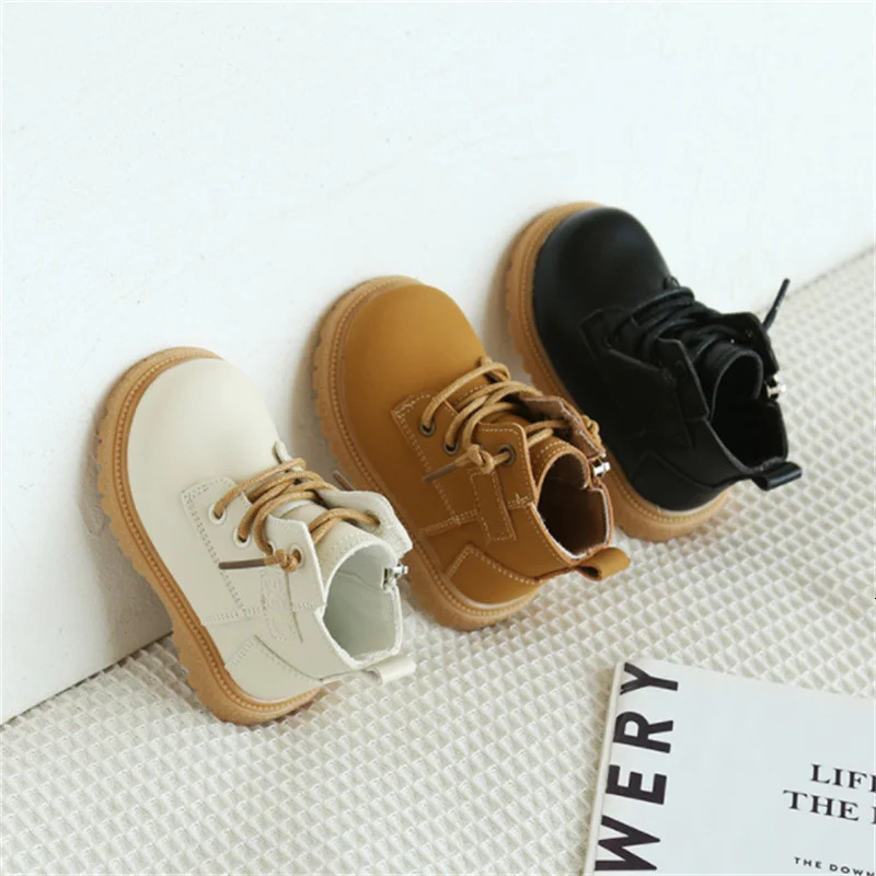 SpringAutumn Baby Boots Leather British Style Boys Fashion Boots Rubber Sole Zip Side Toddler Girls Ankle Boots 1525 251015