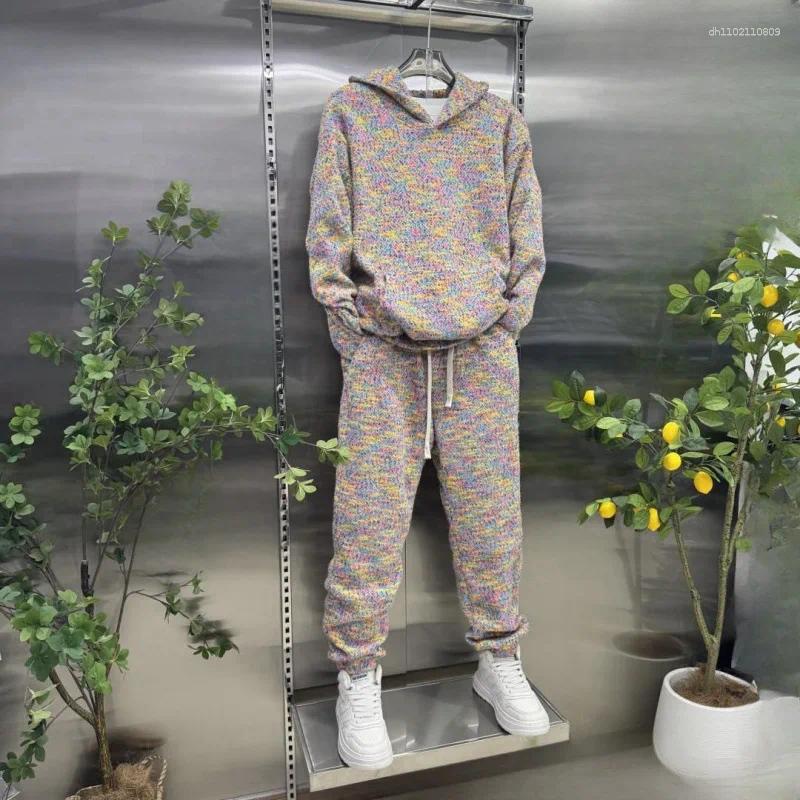 Men's Tracksuits Spring And Autumn Knitted Woolen Sweater Pants Set Suitable For Couples To Wear Loose Elastic Casual Two Piece