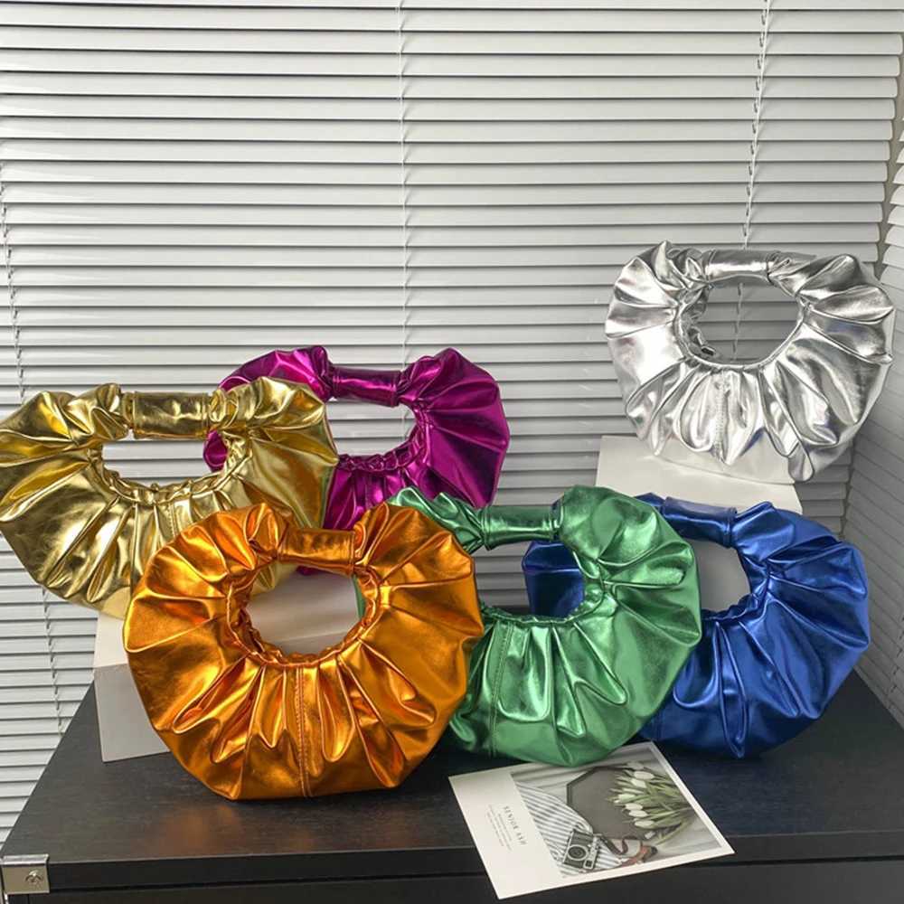 Candy Color Womens Handbags Laser Silver Clutch Metallic Pleated Shoulder Bags for Women 2023 Luxury Designer Bag Ladies Tote Z251017