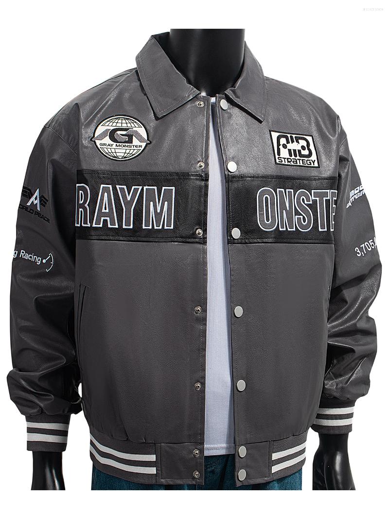 Men's Jackets Faux Leather embroidery Motorcycle Jacket Baseball Coats Autumn/Winter Varsity Imitatsleder In Outwear Windbreaker