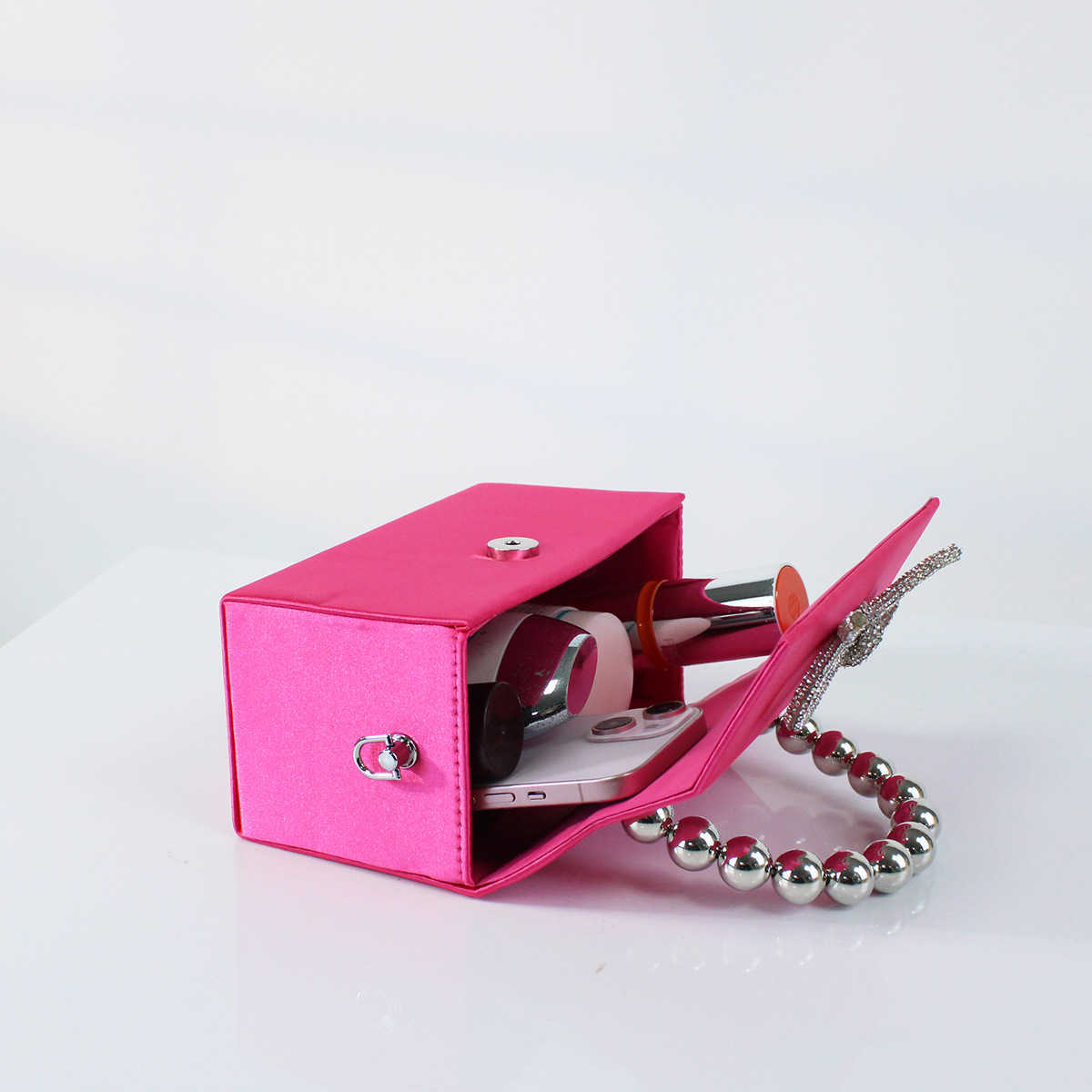 New French Style Shiny Small Square Box Bag with Bowknot for Evening Party, Handheld, Shoulder, and Crossbody Bag