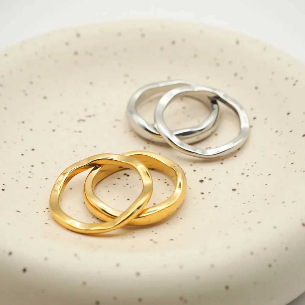Ripple Stainless Steel Rings For women Gold Color Chunky Band Stackable Silver Stacking Irregular Wave Minimalist Jewelry SetW251017