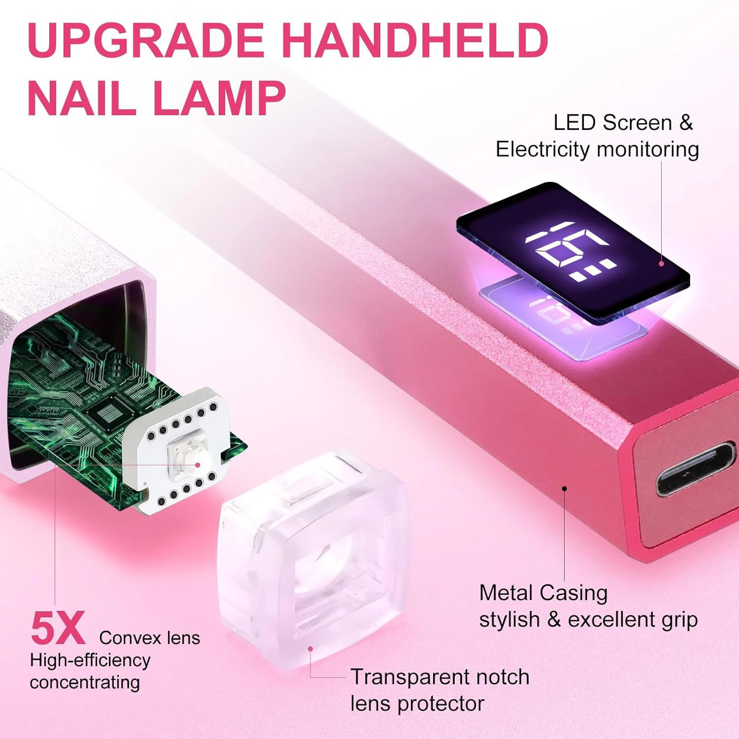 Handheld Nail Art LED Lamp 8Second Quick Dry Metal Mini Portable Rechargeable Nail Cure Lamp for Gel Polish Manicure 251014