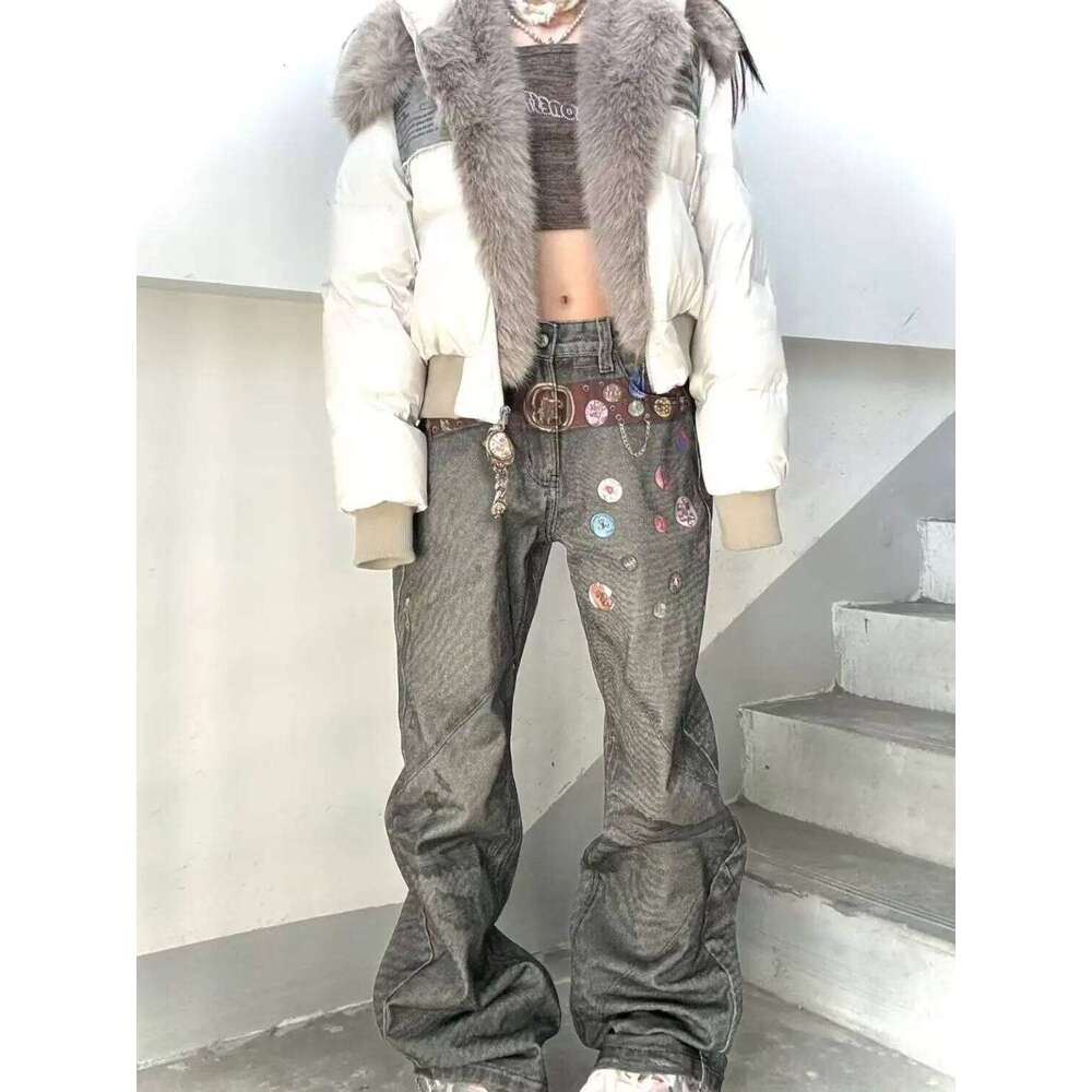 American Vintage Winter Clothes New Fashion Loose Casual Fur Collar Hooded Parkas Haruku Grunge Streetwear Y2k Jackets Outwear