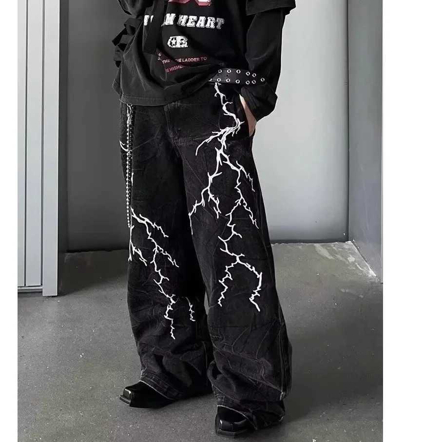 Vintage 1 Style EmbroideRed Bolt Jeans For Men And Women Casual Loose Fit Straight Leg Hip Hop Streetwear1 Y251105